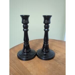 Smith Glass #4041 Vintage Black Glass Candlesticks 7 5/8"